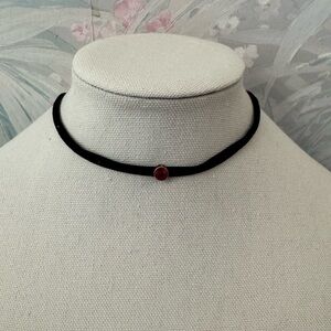 Vintage Black Choker W/Red Pendant - January Birthstone - 14 inches